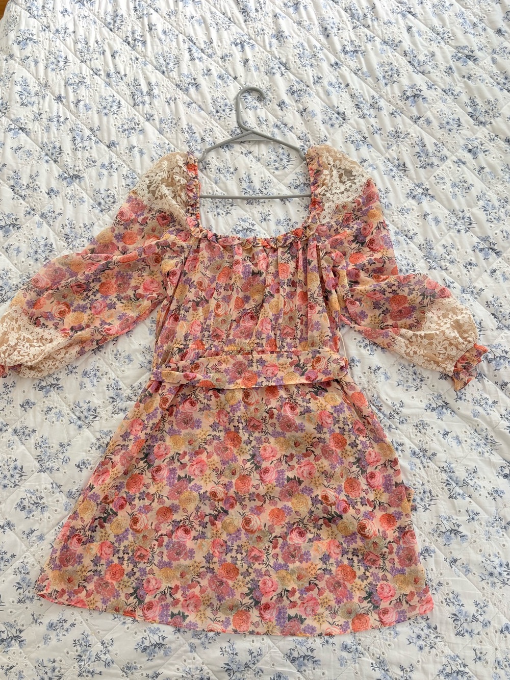 For Love & Lemons Pastel Floral Chiffon Dress in Peach, Pink & Lavender - Picture 6 of 7